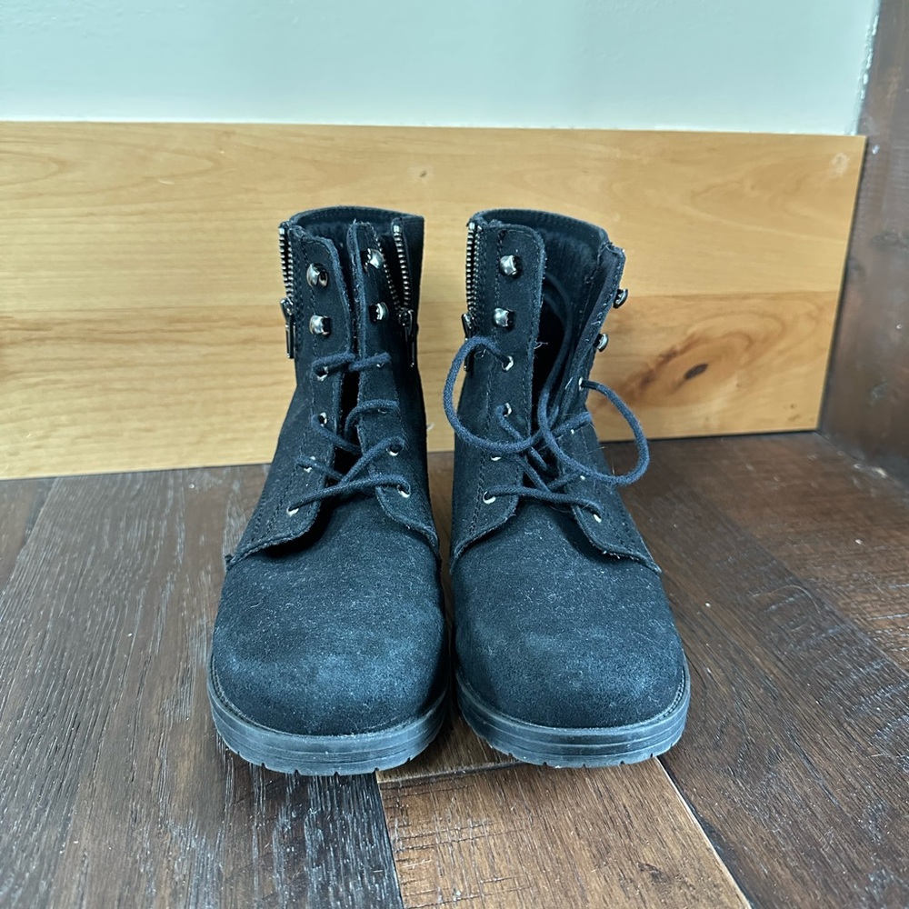 Black Suede Lace-Up Boots
